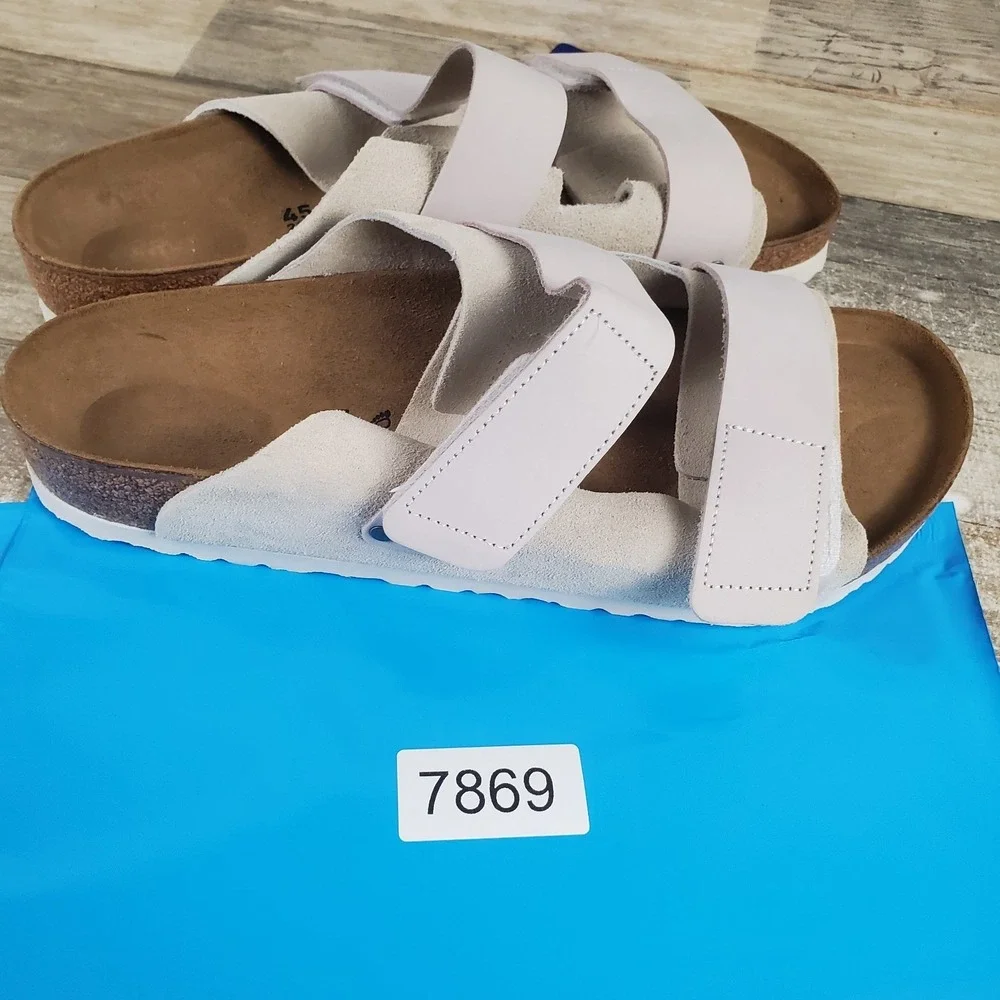Birkenstock Uji Mens Sandals Sz 12 Casual Antique White Suede Leather Slides